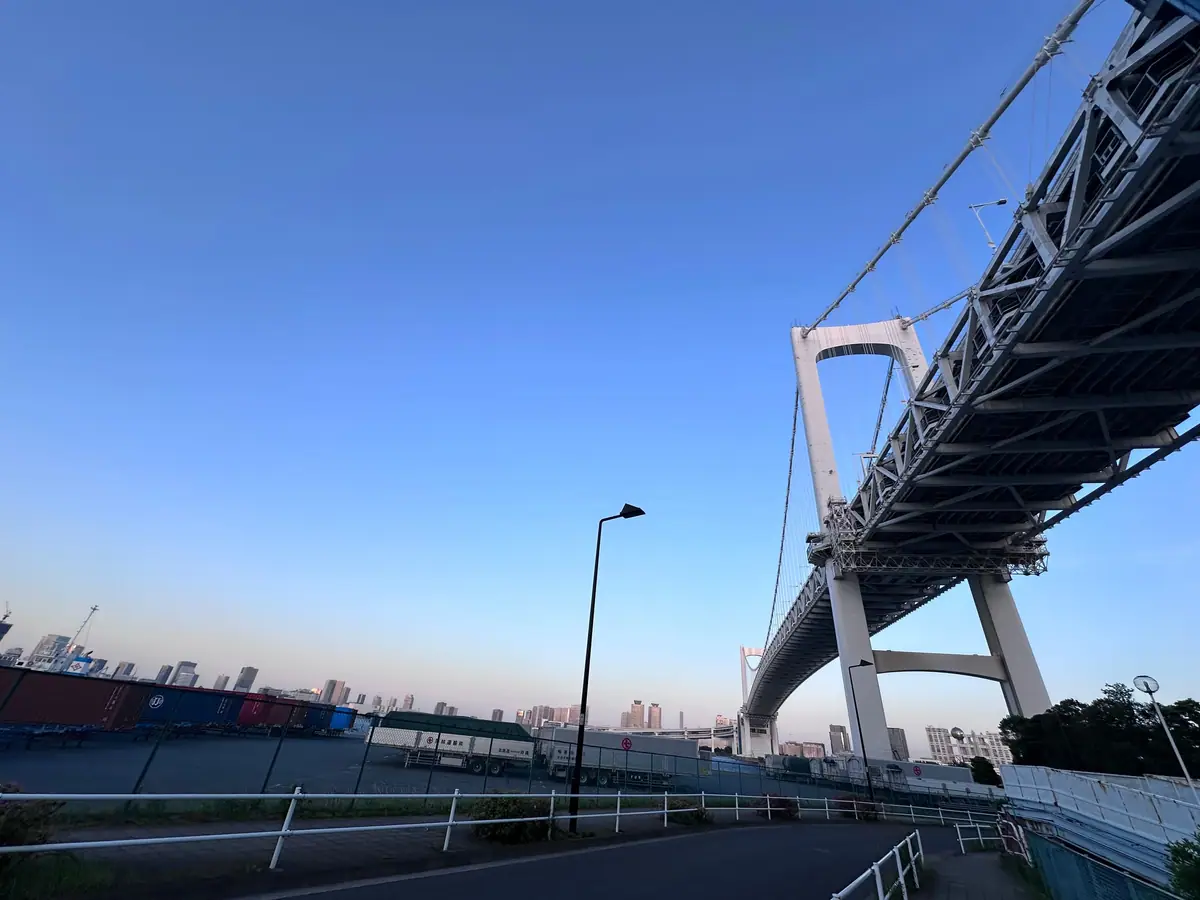 Road running beneath Rainbow Bridge in the evening
