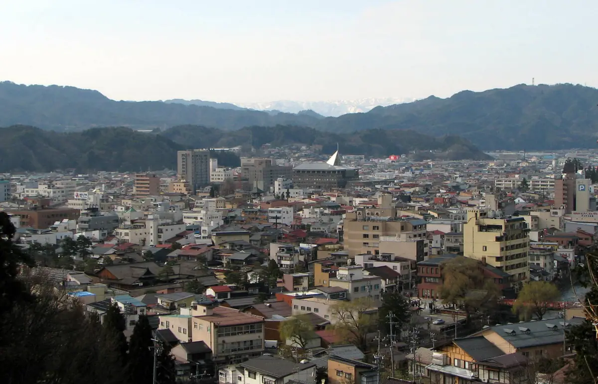 Takayama's city center surrounded by mountains